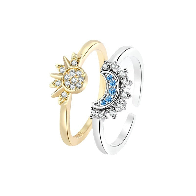 European and American personality simple design sun and moon folding ring female couple ring